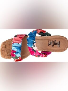 Hey Girl Floral and Multicolor Ruched Strap Slide Sandal - Size 7